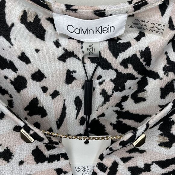 CALVIN KLEIN Sleeveless Top Women XS NEW Ivory-Pink Print Hardware-Detail Career - Picture 5 of 8